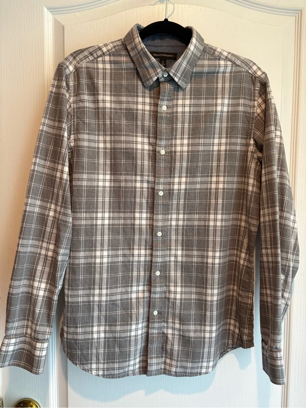 Banana Republic Gray and White Plaid Button-Down Shirt